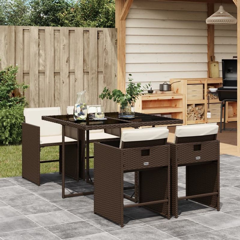 Casa si Gradina - Gradina si terasa - Mobilier exterior - Seturi mobila gradina - Set mobilier de gradina, 5 piese, cu perne, maro, poliratan - Infinity.ro