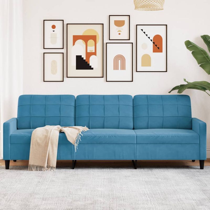 Casa si Gradina - Mobilier - Canapele si coltare - Canapele - Canapea cu 3 locuri, Albastru, 210 cm, material catifea - Infinity.ro