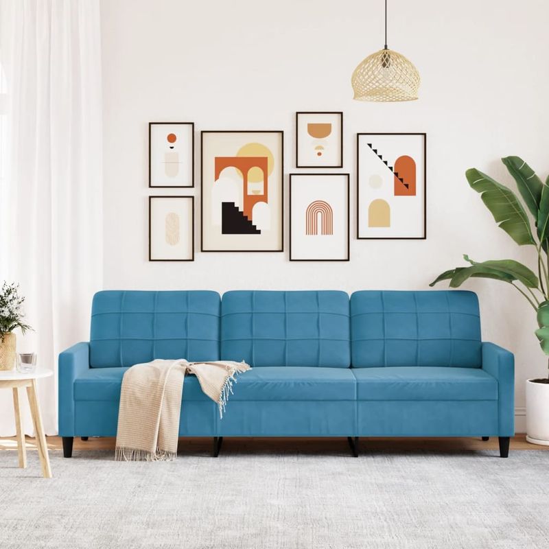Casa si Gradina - Mobilier - Canapele si coltare - Canapele - Canapea cu 3 locuri, Albastru, 210 cm, material catifea - Infinity.ro