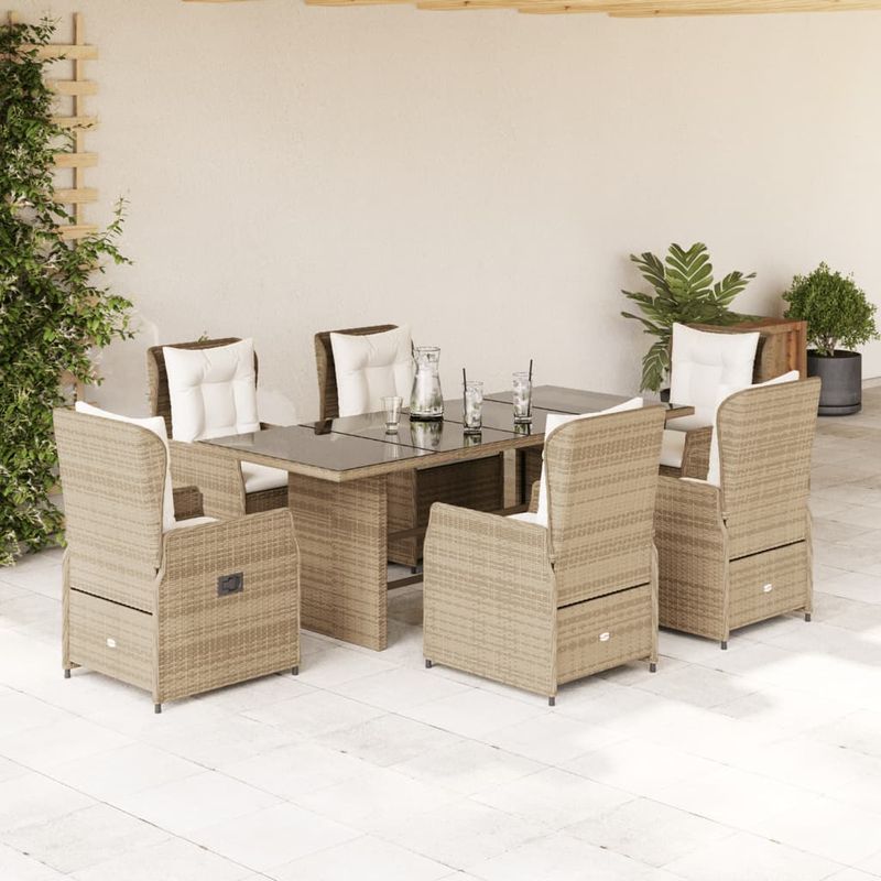 Casa si Gradina - Gradina si terasa - Mobilier exterior - Seturi mobila gradina - Set de masa pentru gradina, 7 piese, cu perne, bej, poliratan - Infinity.ro