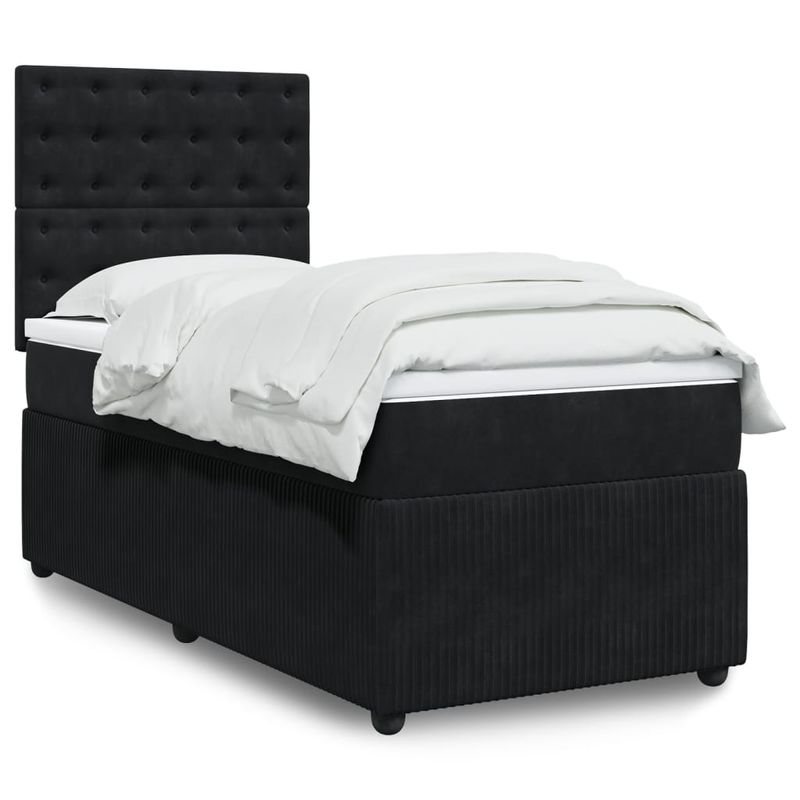 Casa si Gradina - Mobilier - Paturi si accesorii - Paturi - Pat box spring cu saltea, negru, 90x190 cm, catifea - Infinity.ro