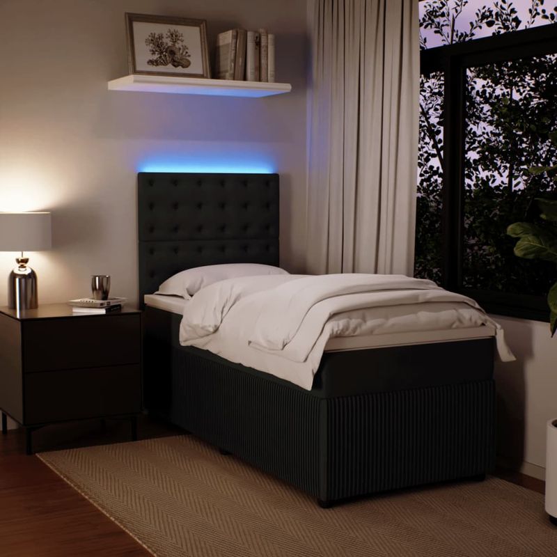 Casa si Gradina - Mobilier - Paturi si accesorii - Paturi - Pat box spring cu saltea, negru, 90x190 cm, catifea - Infinity.ro