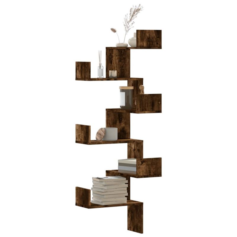 Casa si Gradina - Mobilier - Biblioteci si rafturi - Rafturi - Raft coltar perete stejar fumuriu 45x45x147 cm lemn prelucrat - Infinity.ro