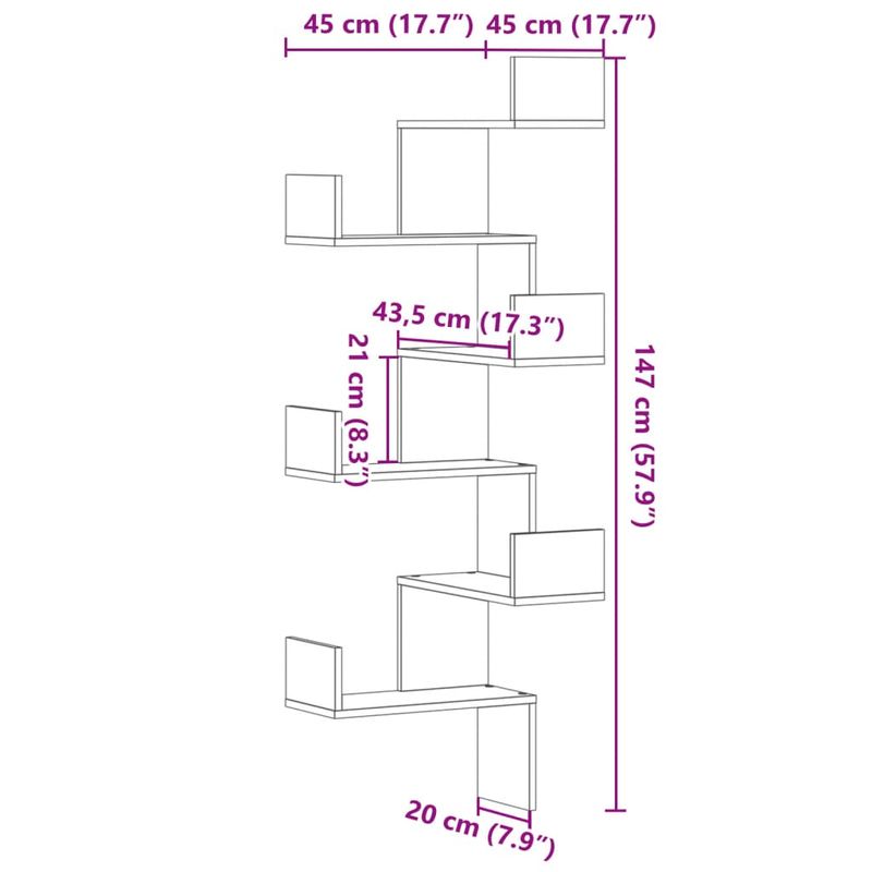 Casa si Gradina - Mobilier - Biblioteci si rafturi - Rafturi - Raft coltar perete stejar fumuriu 45x45x147 cm lemn prelucrat - Infinity.ro