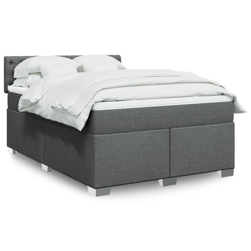 Casa si Gradina - Mobilier - Paturi si accesorii - Paturi - Pat box spring cu saltea, gri inchis, 140x200 cm, textil - Infinity.ro