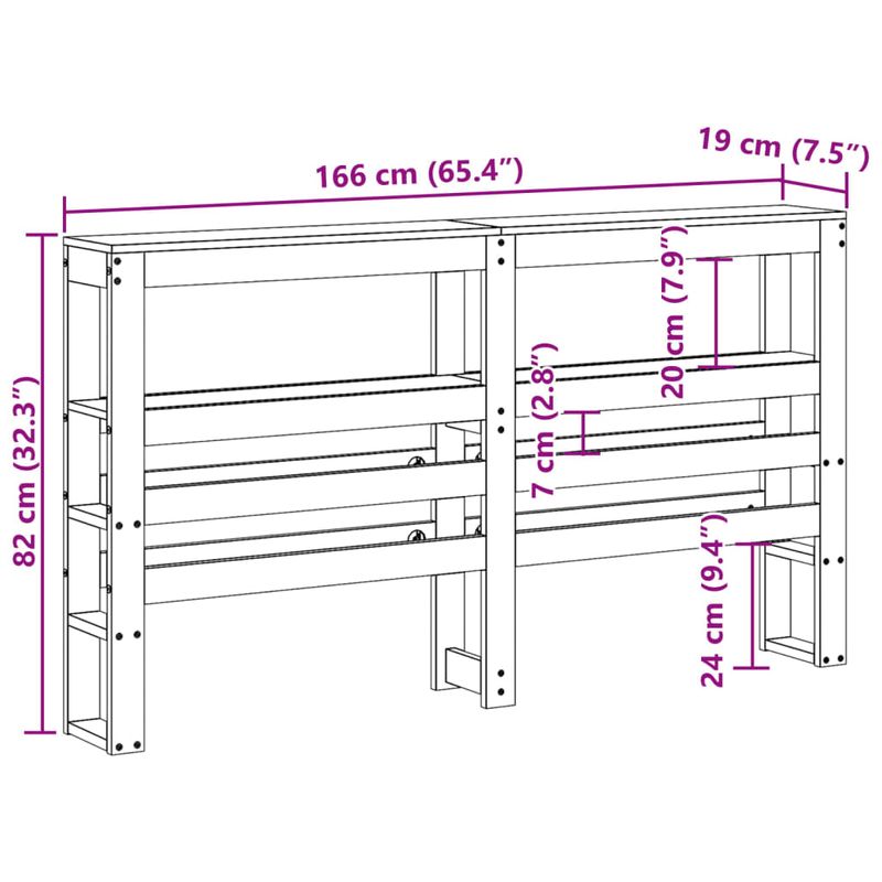Casa si Gradina - Mobilier - Paturi si accesorii - Accesorii paturi - Tablie de pat cu rafturi, 160 cm, lemn masiv de pin, natural, mărime 166x19x82 cm - Infinity.ro