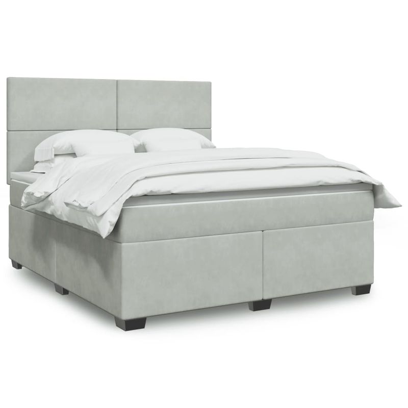 Casa si Gradina - Mobilier - Paturi si accesorii - Paturi - Pat box spring cu saltea, gri deschis, 180x200 cm, catifea - Infinity.ro