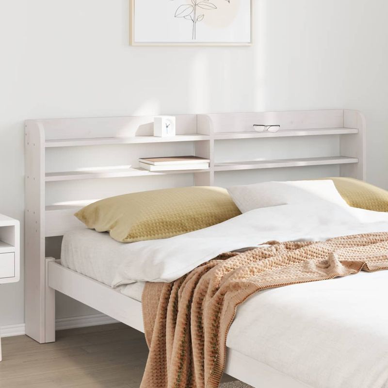 Casa si Gradina - Mobilier - Paturi si accesorii - Accesorii paturi - Tablie de pat cu rafturi, 150 cm, lemn masiv de pin, alb, mărime 160x16x82 cm - Infinity.ro