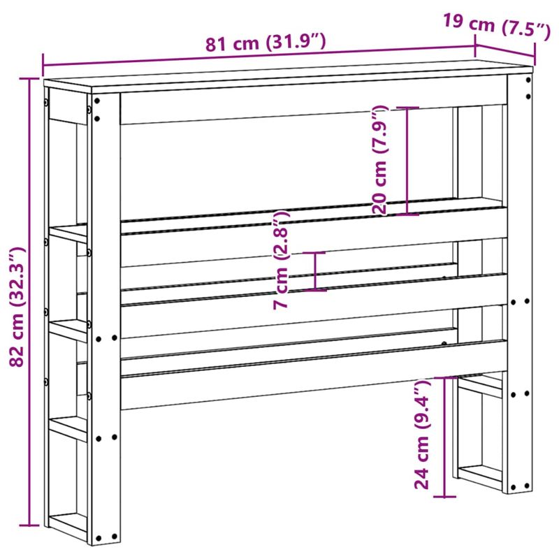 Casa si Gradina - Mobilier - Paturi si accesorii - Accesorii paturi - Tablie de pat cu rafturi, 75 cm, lemn masiv de pin, mărime 81x19x82 cm - Infinity.ro