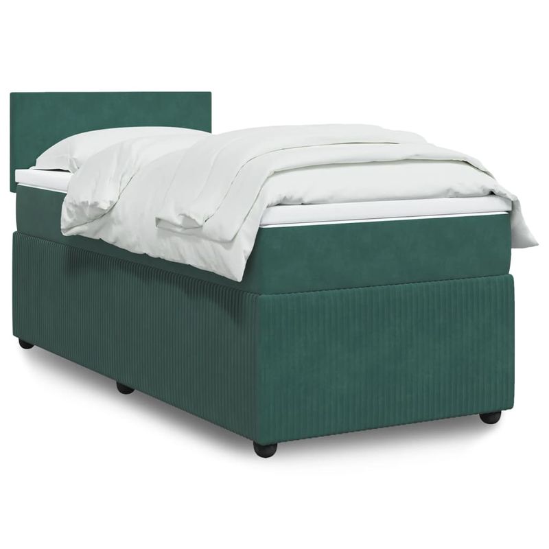 Casa si Gradina - Mobilier - Paturi si accesorii - Paturi - Pat box spring cu saltea, verde inchis, 100x200 cm, catifea - Infinity.ro