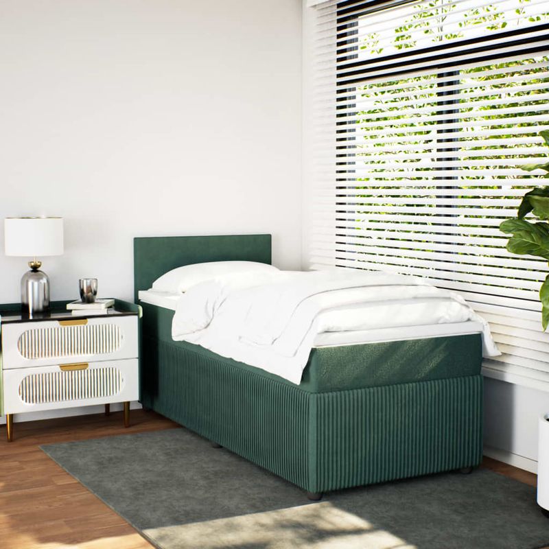 Casa si Gradina - Mobilier - Paturi si accesorii - Paturi - Pat box spring cu saltea, verde inchis, 100x200 cm, catifea - Infinity.ro