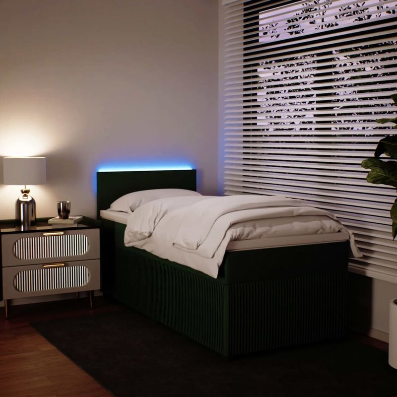 Casa si Gradina - Mobilier - Paturi si accesorii - Paturi - Pat box spring cu saltea, verde inchis, 100x200 cm, catifea - Infinity.ro