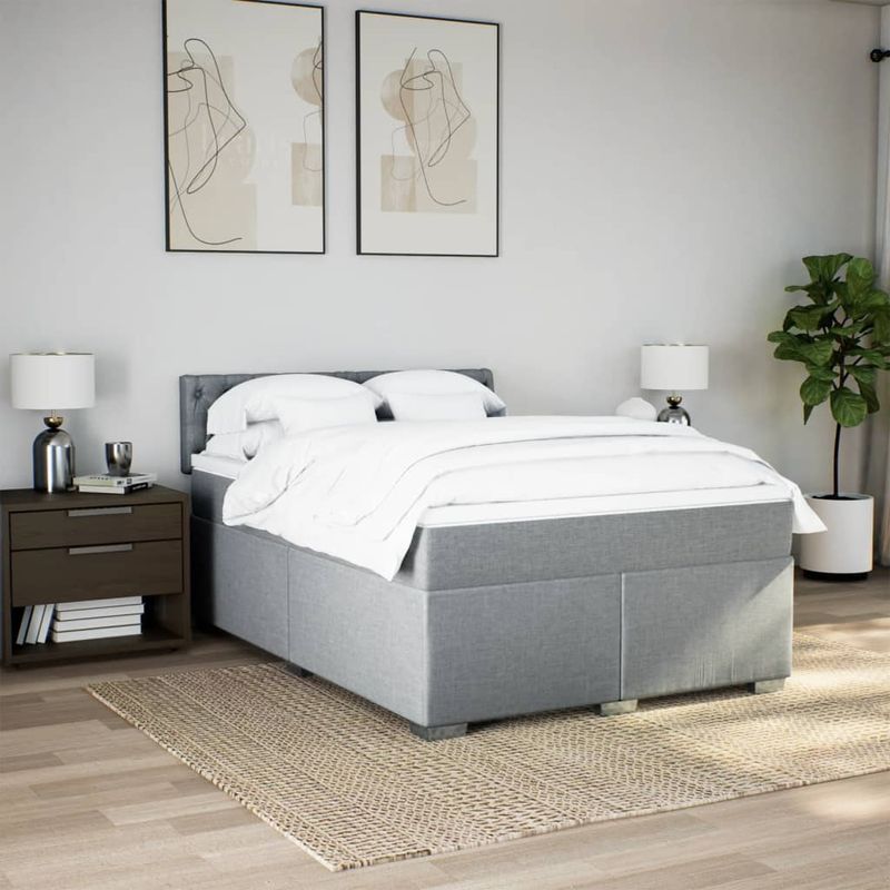 Casa si Gradina - Mobilier - Paturi si accesorii - Paturi - Pat continental cu saltea, gri deschis, 160x200 cm, textil - Infinity.ro