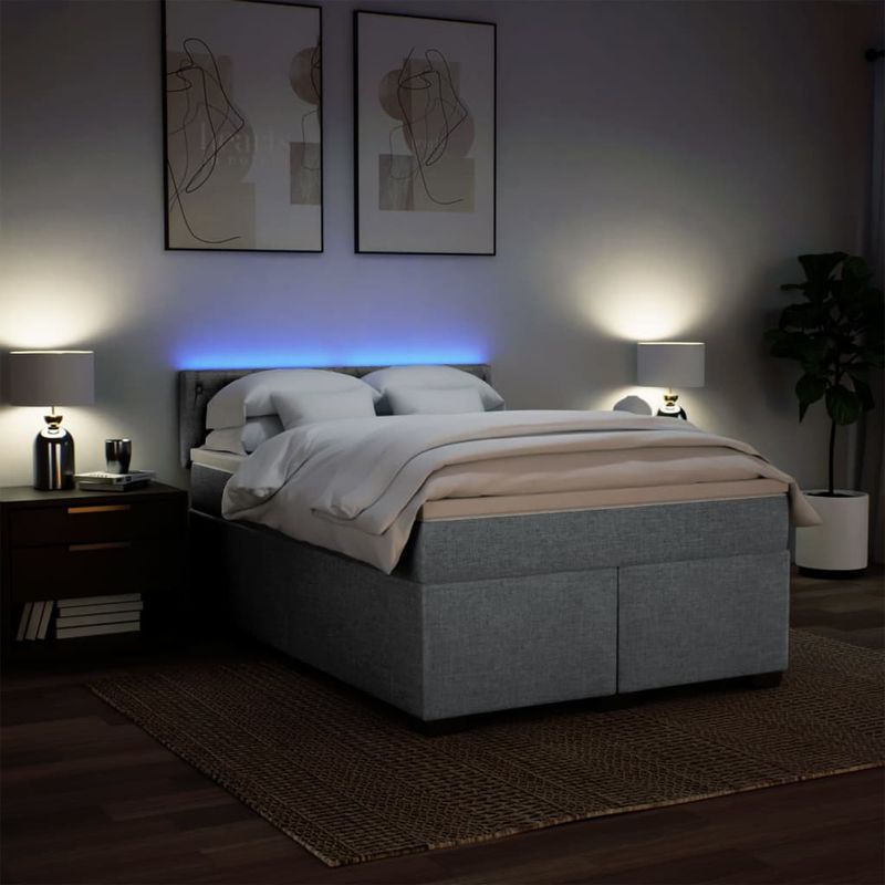 Casa si Gradina - Mobilier - Paturi si accesorii - Paturi - Pat continental cu saltea, gri deschis, 160x200 cm, textil - Infinity.ro