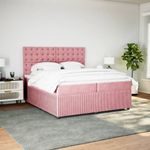 Casa si Gradina - Mobilier - Paturi si accesorii - Paturi - Pat box spring cu saltea, roz, 200x200 cm, catifea - Infinity.ro