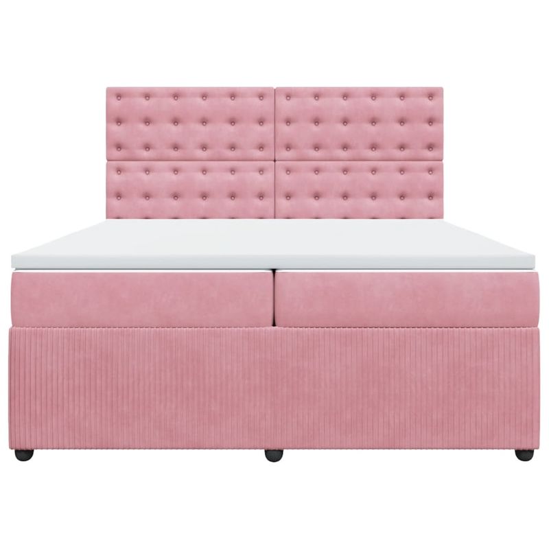 Casa si Gradina - Mobilier - Paturi si accesorii - Paturi - Pat box spring cu saltea, roz, 200x200 cm, catifea - Infinity.ro
