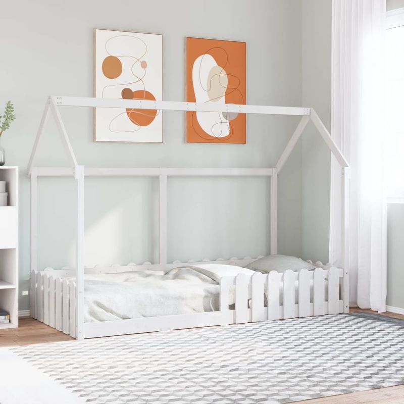 Casa si Gradina - Mobilier - Paturi si accesorii - Paturi - Cadru pat tip casa pentru copii alb 90x200 cm lemn masiv de pin - Infinity.ro