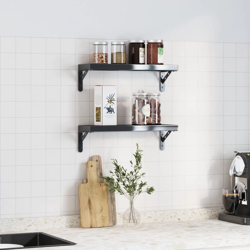 Casa si Gradina - Mobilier - Biblioteci si rafturi - Rafturi - Suporturi rafturi, 4 buc., 15x2,5x11,5 cm negru otel inoxidabil - Infinity.ro