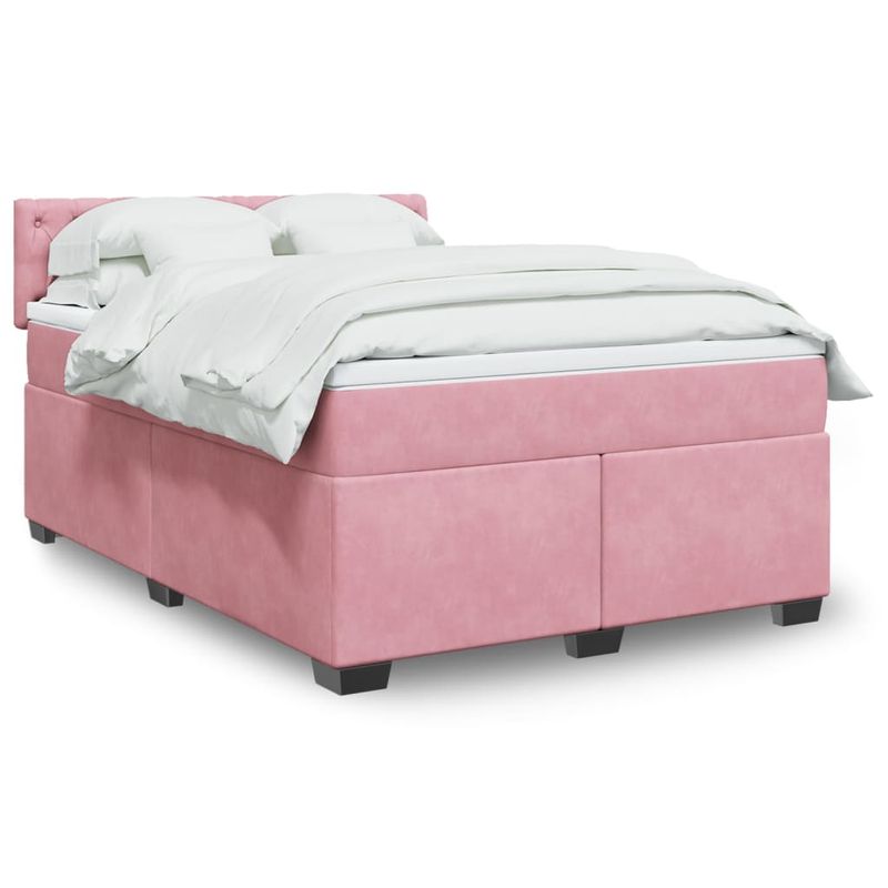 Casa si Gradina - Mobilier - Paturi si accesorii - Paturi - Pat box spring cu saltea, roz, 160x200 cm, catifea - Infinity.ro