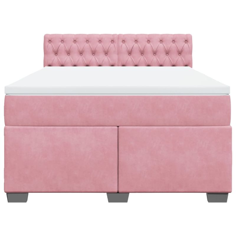 Casa si Gradina - Mobilier - Paturi si accesorii - Paturi - Pat box spring cu saltea, roz, 160x200 cm, catifea - Infinity.ro