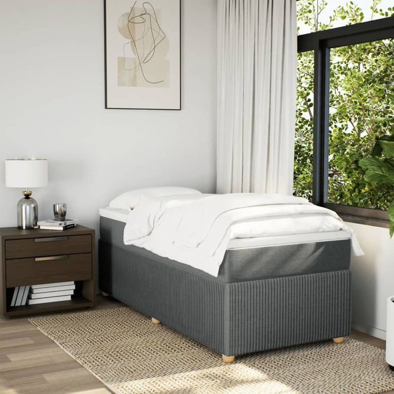 Casa si Gradina - Mobilier - Paturi si accesorii - Paturi - Pat box spring cu saltea, gri inchis, 90x190 cm, textil - Infinity.ro