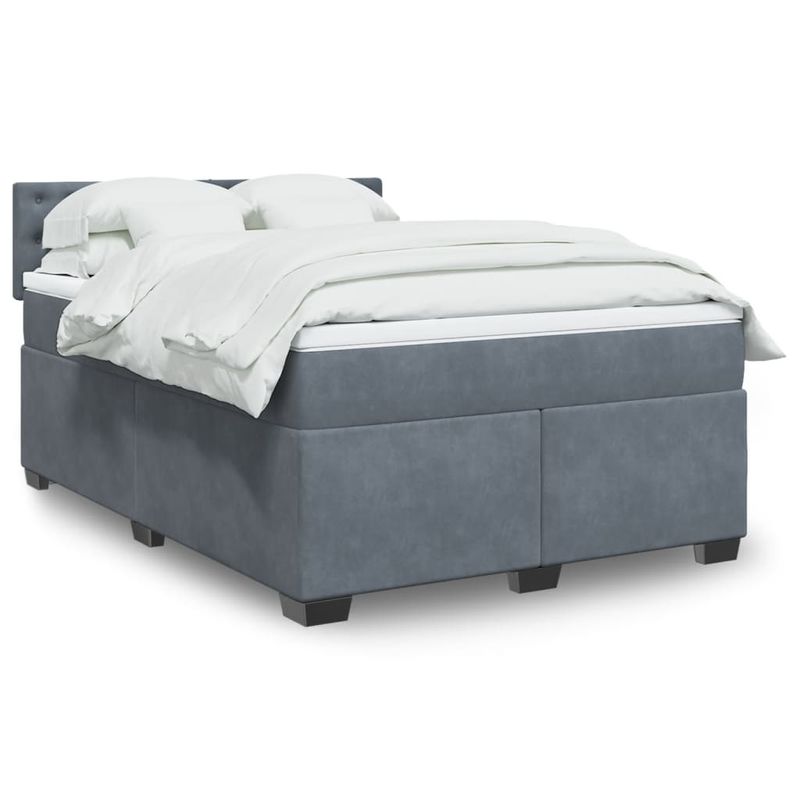 Casa si Gradina - Mobilier - Paturi si accesorii - Paturi - Pat box spring cu saltea, gri inchis, 160x200 cm, catifea - Infinity.ro