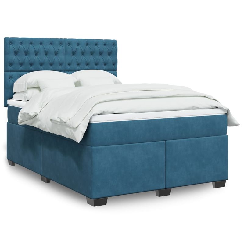 Casa si Gradina - Mobilier - Paturi si accesorii - Paturi - Pat box spring cu saltea, albastru, 160x200 cm, catifea - Infinity.ro