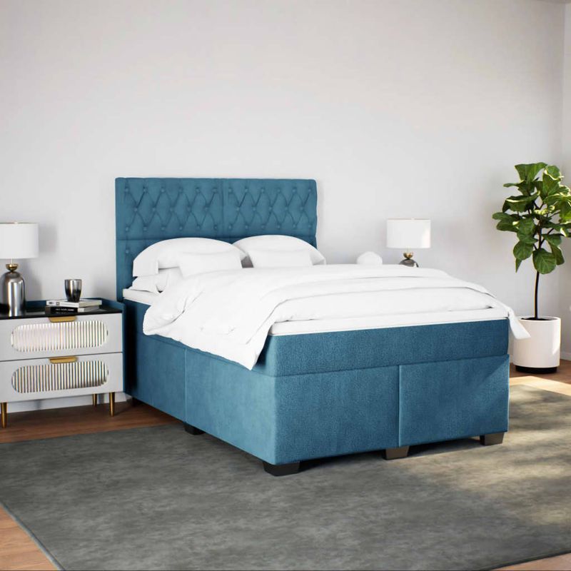 Casa si Gradina - Mobilier - Paturi si accesorii - Paturi - Pat box spring cu saltea, albastru, 160x200 cm, catifea - Infinity.ro
