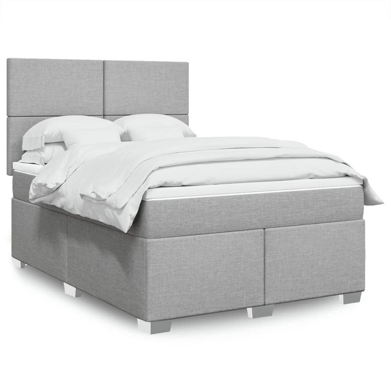 Casa si Gradina - Mobilier - Paturi si accesorii - Paturi - Pat continental cu saltea, gri deschis, 160x200 cm, textil - Infinity.ro