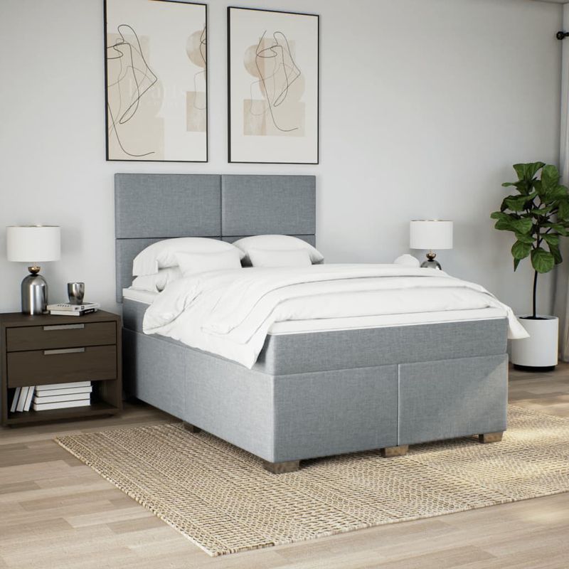 Casa si Gradina - Mobilier - Paturi si accesorii - Paturi - Pat continental cu saltea, gri deschis, 160x200 cm, textil - Infinity.ro