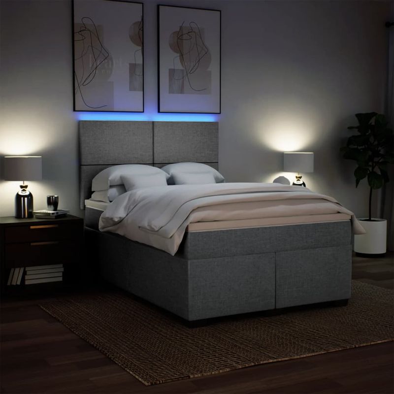 Casa si Gradina - Mobilier - Paturi si accesorii - Paturi - Pat continental cu saltea, gri deschis, 160x200 cm, textil - Infinity.ro