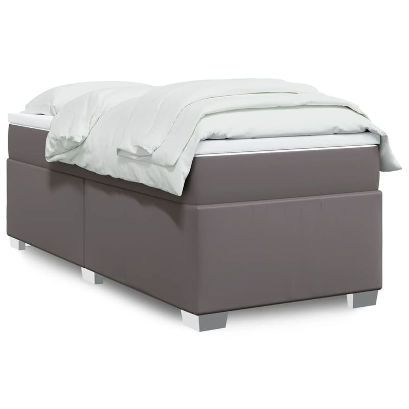 Casa si Gradina - Mobilier - Paturi si accesorii - Paturi - Pat box spring cu saltea, gri, 100x200 cm, piele ecologica - Infinity.ro