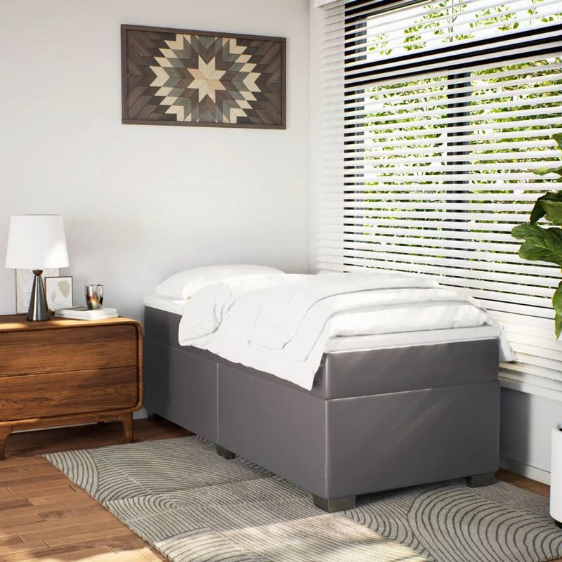 Casa si Gradina - Mobilier - Paturi si accesorii - Paturi - Pat box spring cu saltea, gri, 100x200 cm, piele ecologica - Infinity.ro