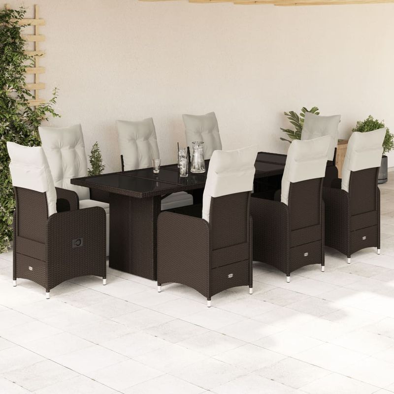 Casa si Gradina - Gradina si terasa - Mobilier exterior - Seturi mobila gradina - Set bistro de gradina cu perne, 9 piese, maro, poliratan - Infinity.ro