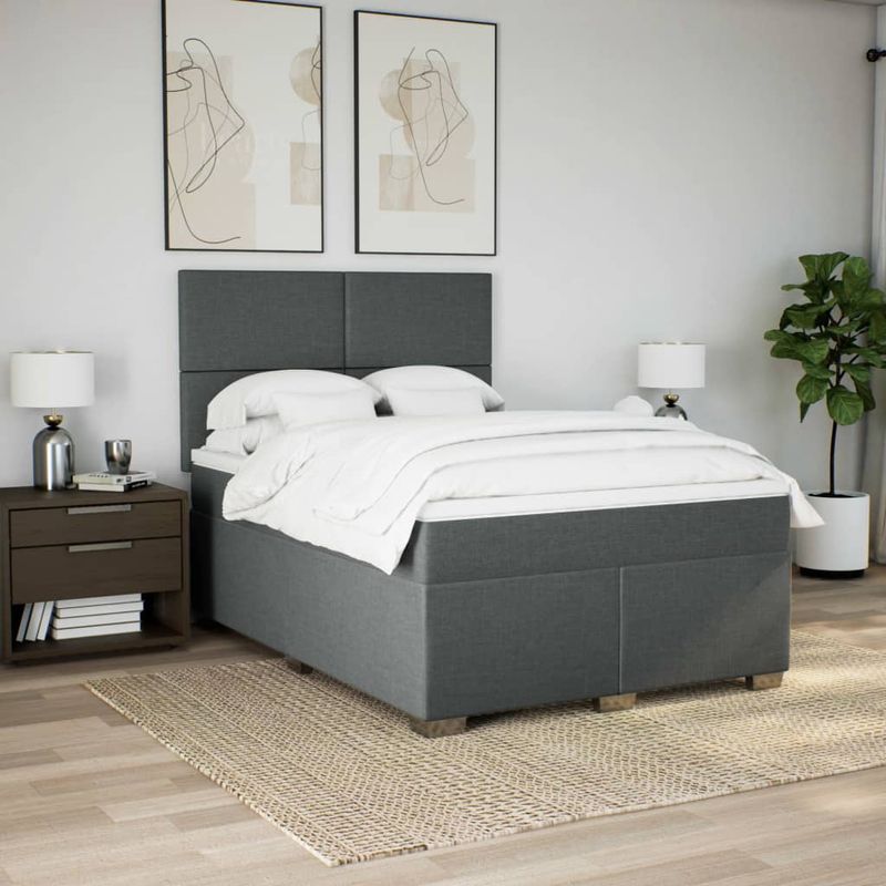Casa si Gradina - Mobilier - Paturi si accesorii - Paturi - Pat box spring cu saltea, gri inchis, 140x200 cm, textil - Infinity.ro