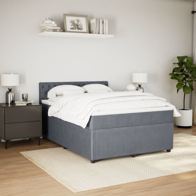 Casa si Gradina - Mobilier - Paturi si accesorii - Paturi - Pat box spring cu saltea, gri inchis, 160x200 cm, catifea - Infinity.ro