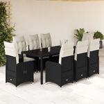 Casa si Gradina - Gradina si terasa - Mobilier exterior - Seturi mobila gradina - Set bistro de gradina, 9 piese, cu perne, negru, poliratan - Infinity.ro