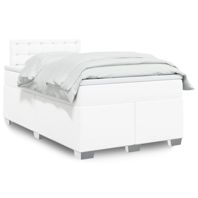 Casa si Gradina - Mobilier - Paturi si accesorii - Paturi - Pat box spring cu saltea, alb, 120x190 cm, piele ecologica - Infinity.ro