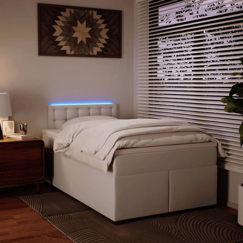 Casa si Gradina - Mobilier - Paturi si accesorii - Paturi - Pat box spring cu saltea, alb, 120x190 cm, piele ecologica - Infinity.ro