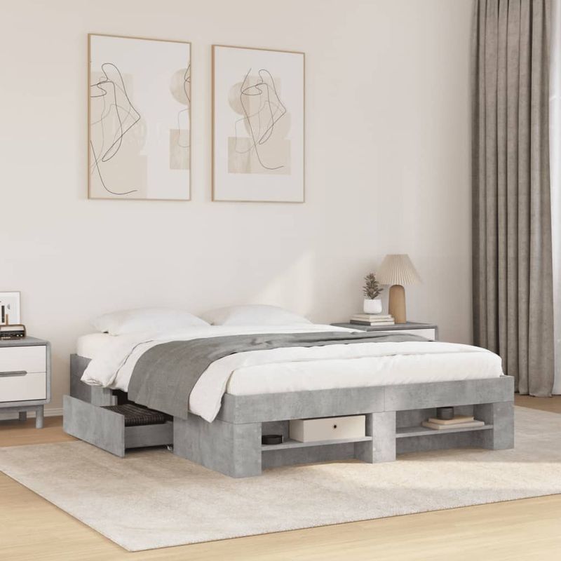 Casa si Gradina - Mobilier - Paturi si accesorii - Paturi - Cadru de pat, gri beton, 120x200 cm, lemn prelucrat - Infinity.ro