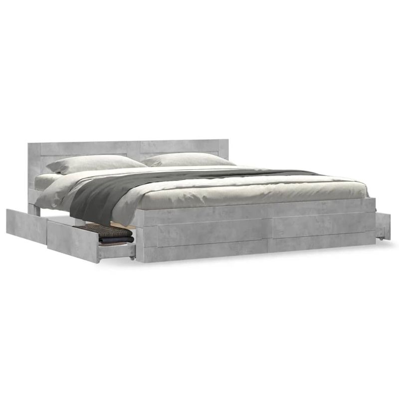 Casa si Gradina - Mobilier - Paturi si accesorii - Paturi - Cadru de pat cu tablie gri beton 180x200 cm lemn prelucrat - Infinity.ro