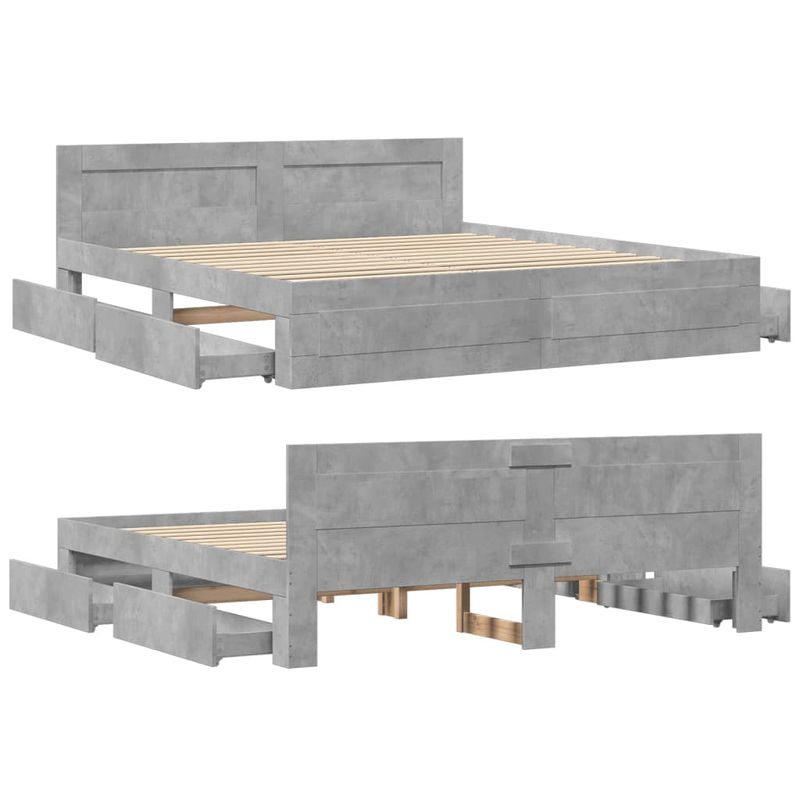 Casa si Gradina - Mobilier - Paturi si accesorii - Paturi - Cadru de pat cu tablie gri beton 180x200 cm lemn prelucrat - Infinity.ro