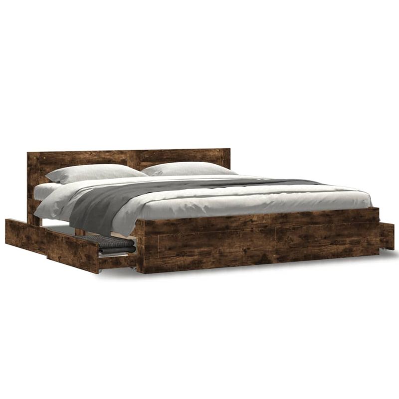 Casa si Gradina - Mobilier - Paturi si accesorii - Paturi - Cadru de pat cu tablie stejar fumuriu 200x200 cm lemn prelucrat - Infinity.ro