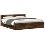 Casa si Gradina - Mobilier - Paturi si accesorii - Paturi - Cadru de pat cu tablie stejar fumuriu 200x200 cm lemn prelucrat - Infinity.ro