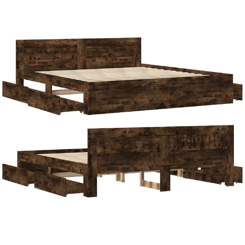 Casa si Gradina - Mobilier - Paturi si accesorii - Paturi - Cadru de pat cu tablie stejar fumuriu 200x200 cm lemn prelucrat - Infinity.ro