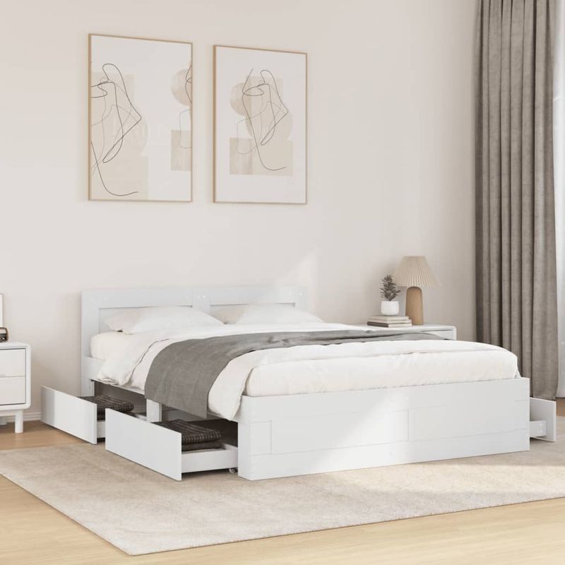 Casa si Gradina - Mobilier - Paturi si accesorii - Paturi - Cadru de pat cu tablie, alb, 140x190 cm, lemn prelucrat - Infinity.ro