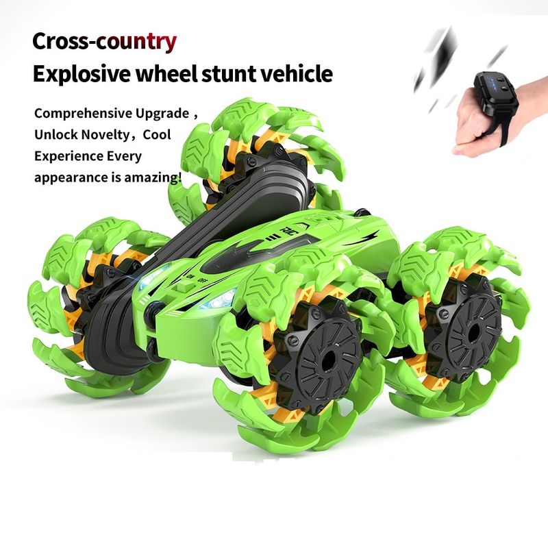 Jucarii, Copii si Bebe - Jucarii si jocuri - Vehicule si jucarii cu telecomanda - Masinute - Masina Off-Road 4x4 bidirectionala cu Telecomanda, senzor de mana, Lumini Led si Sunete, Rotire 360 Grade, Verde - Infinity.ro