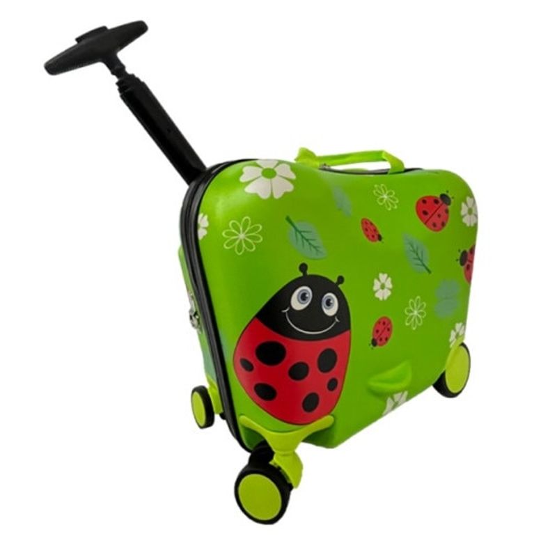 Sport si Outdoor - Articole de voiaj - Trolere - Troler Ride-on pentru copii, maner telescopic din aluminiu, suport picioare, volum 18L, roti fata cu rotatie, Buburuza - Infinity.ro