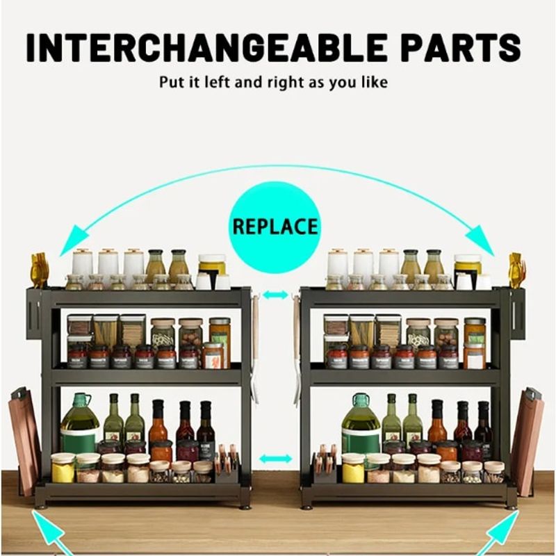Casa si Gradina - Mobilier - Biblioteci si rafturi - Rafturi - Raft universal pentru bucatarie, 3 polite, sertar, suport cutite, ustensile de gatit, tocator, 4 carlige, metalic - Infinity.ro