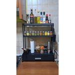 Casa si Gradina - Mobilier - Biblioteci si rafturi - Rafturi - Raft universal pentru bucatarie, 3 polite, sertar, suport cutite, ustensile de gatit, tocator, 4 carlige, metalic - Infinity.ro